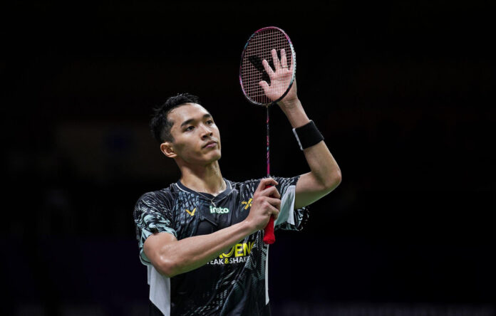 Jonatan Christie saat turun pada ajang BWF World Championships 2026.